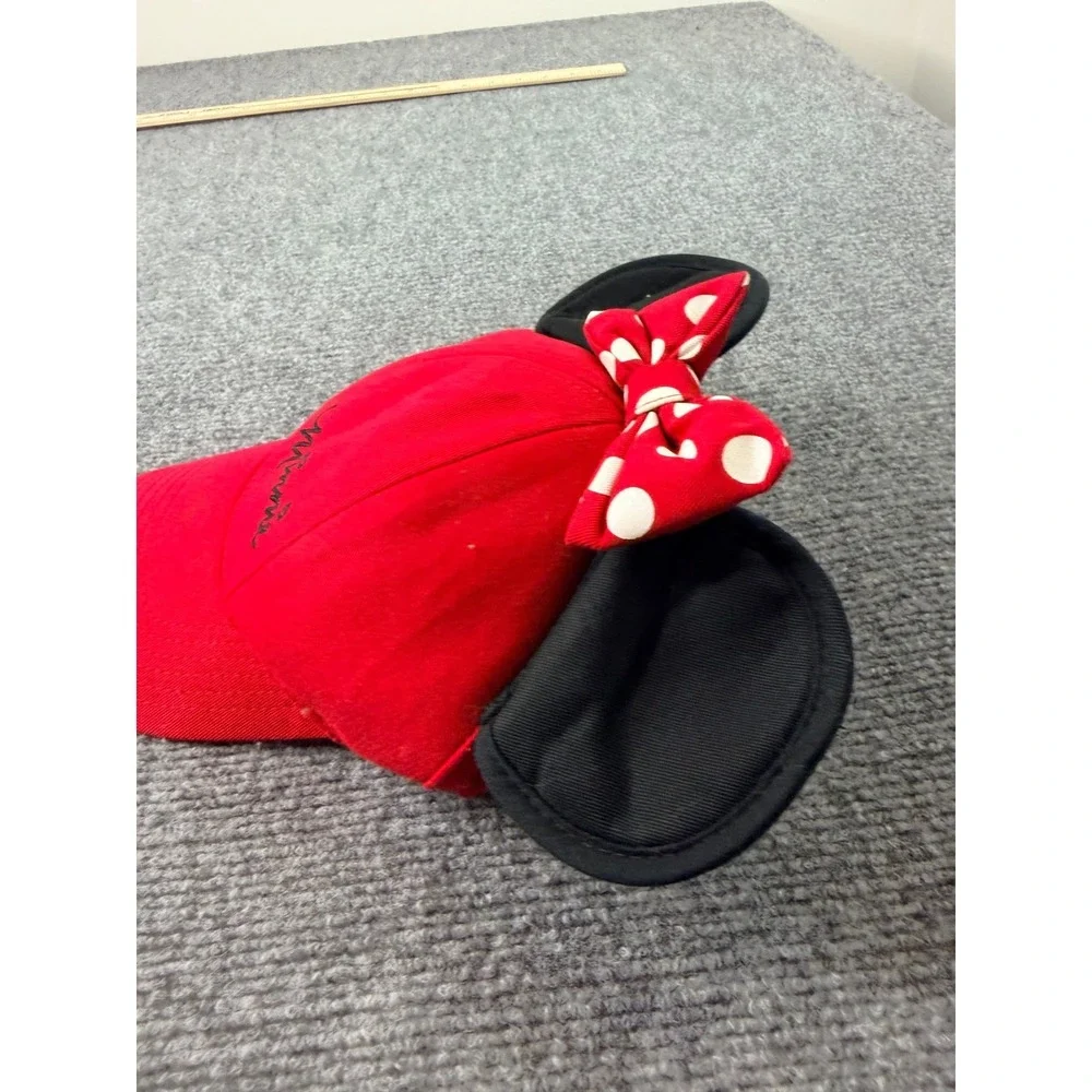 Disney Minnie Mouse Baseball Cap Hat Mouse Ears Polka Dot‎ Bow Red Black